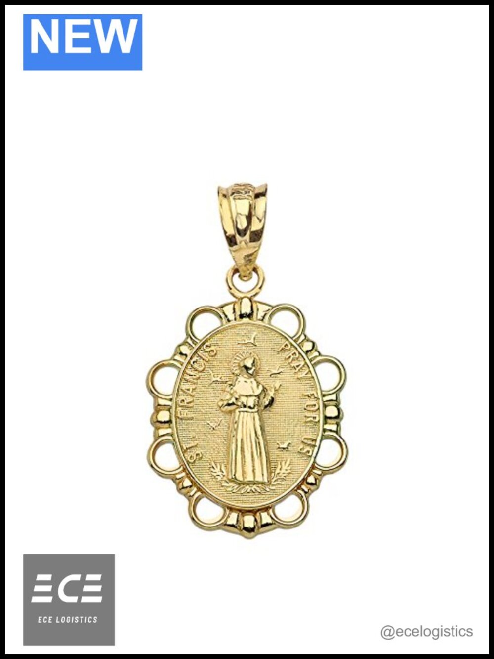 10K Yellow Gold St Francis of Assisi Oval Religious Charm Pendant